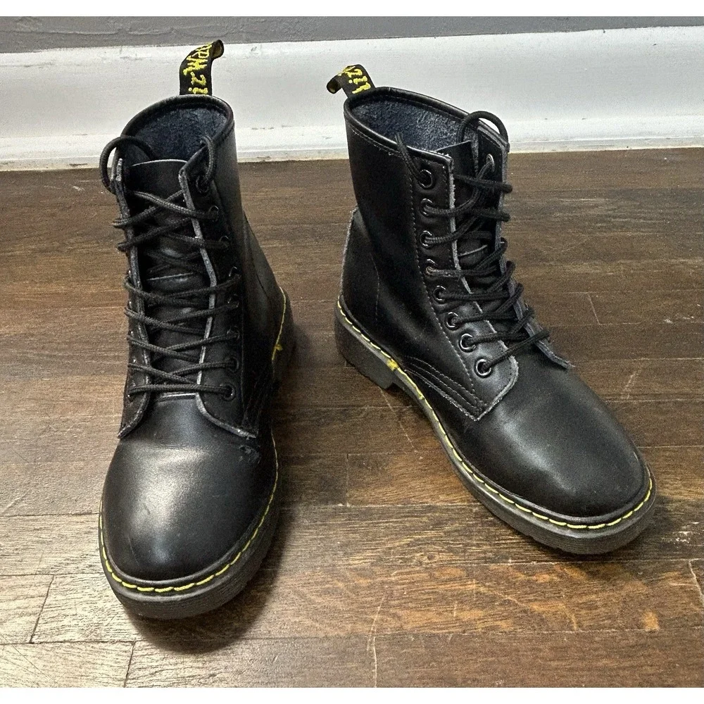 Dr. Doc Martens 1460 J Youth Kids Size 4 Lace Up Boots Black Leather Side Zip